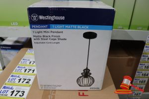 Westinghouse Mini Pendant Light, Matte Black Finish With Steel Cage Shade, Adjustable Cord Length Up To 50", Height: 61.12", Diameter: 7.80", Code: 6103435