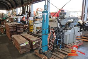 111 · 1 X JASIC UNI-MIG WELDING WELDER, MODEL: TIG 315PAC/DC, FAN COOLED, 415V, COMES WITH WELDING TANK AND WELDING RODS, UNTESTED, APPROX; 310MM W X 1M L X 1.8M H, ON A PALLET