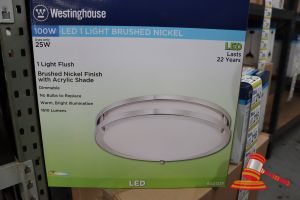Westinghouse Led Flush Light, Brushed Nickle Finish With Acrylic Shade, Dimmable, Height: 3.5", Diamter: 15.75", 100w, Code: 6401235