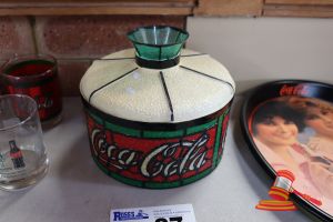 27 · VINTAGE COCA-COLA TIFFANY-STYLE STAINED GLASS HANGING LAMPSHADE