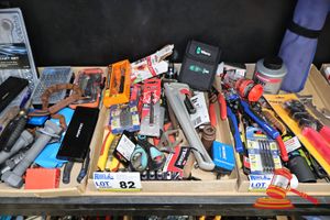 82 · TRAY OF OF ASSORTED TOOLS , INCLUDES: WERA SCREWDRIVER BITS, TROJAN PIPE WRENCH, IRWIN DRILL BITS, SOCKETS, VARIOUS PLIERS, SCISSORS, WRENCHES ETC