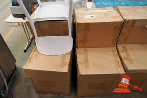 126 · 8X PLASTIC CAFE CHAIRS-WHITE ( UNUSED )