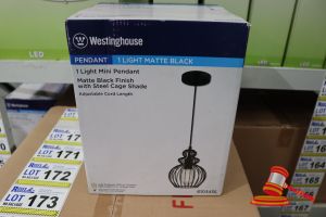 Westinghouse Mini Pendant Light, Matte Black Finish With Steel Cage Shade, Adjustable Cord Length Up To 50", Height: 61.12", Diameter: 7.80", Code: 6103435