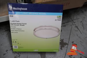 297 · WESTINGHOUSE LIGHT FLUSH, BRUSHED NICKEL FINISH WITH ACRYLIC SHADE, DIMMABLE, CODE: 6401235