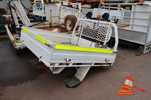 20 · UTE TRAF WITH FOLD DOWN GATES, SPOTLIGHTS AND BEACON, RUST IN AND ROUND TRAY, APPROX L1700mm x W1900mm x H1500mm