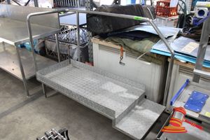 41 · STAINLESS STEEL PLATFORM WITH HANDRAIL AND CHECKER PLATE PLATFORM. APPROX 1.7M LONG X 70CM. PLATFORM HEIGHT 350MM. SOME WEAR