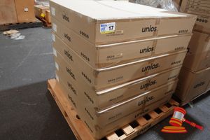 17 · APPROX 6 X UNIOS AKIRA S900 CEILING LIGHTS, MODEL: AKIS0900.TW40.F, 90W, 900MM DIAMETER, 4000K, TEXTURED WHITE FINISH (POSS UNUSED, BOXED, ON A PALLET)
