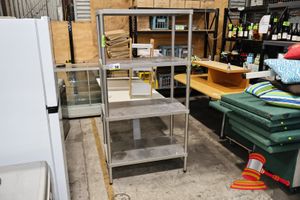 90 · 1 X STAINLESS STEEL SHELVING UNIT, 4 TIER, APPROX 1.8M HEIGHT (SOME MARKS)