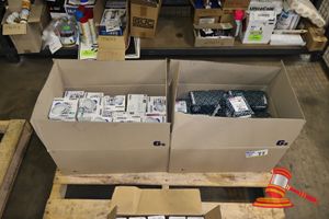 APPROX 20 X CLIPSAL 11W LED DOWNLIGHTS, APPROX 14 X CLIPSAL 56C320F SWITCHED SOCKET OUTLETS, VARIOUS OTHERS (BOXED), ON PALLETS