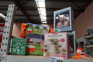268 · BUNDLE OF TOYS INCLUDING: 2x BRAIN BENDERS, 2x SWING SETS, 2x RUSTIC POTTERY KITS AND 2x KILLER BUNNIES GREEN BOOSTER DECKS, ALL UNOPENED