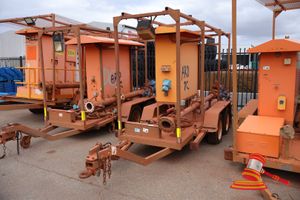 2010 Uon Dewatering Trailer, Orange, Tandem Axle, Reg #: Unlicensed, VIN: 6T9T27WA191AAK474 Features: Ring Hitch, Stabilising Legs, Section Of Piping & Valves, Bore Pump Starter Panel. (Asset # MST-03), (*WP # 4776 *) Condition: ** All 4x Flat Tyres .**