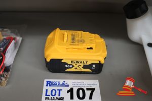 107 · DEWALT LITHIUM-ION 20V BATTERY, UNTESTED