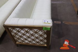 1 X Gold And White Vinyl 3 Seater Sofa, Some Marks On Vinyl, L2280 X W800 X H740