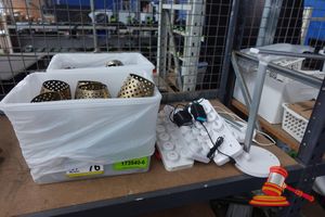 76 · APPROX 20 X RECHARGEABLE LED FLAMELESS CANDLES WITH CHARGING BASE (POSS INCOMPLETE/DAMAGED), APPROX 6 X BRASS PERFORATED CANDLE HOLDERS, APPROX; 16 X WHITE LED DESK LAMP, UNTESTED, SOME MARKS
