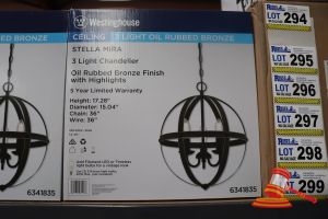 297 · WESTINGHOUSE 3 LIGHT CHANDELIER, OIL RUBBED BRONZE FINISH WITH HIGHLIGHTS, HEIGHT: 17.28", DIAMETER: 15.04", CHAIN: 36", WIRE: 36", CODE: 6341835