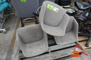 3 X Upholstered Barrel Chairs, Grey, Button Tufted, Approx; 450mm W X 300mm D X 1m H, Some Marks, On A Pallet