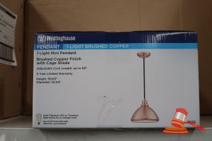 Westinghouse Mini Pendant Light, Brushed Copper Finish With Cage Shade, Adjustable Cord Length Up To 50", Height: 59.65", Diameter: 10.04", Code: 6103935
