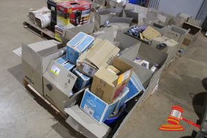 5 · 3x PALLETS OF MISCELLANEOUS ITEMS INC ASSORTED BOLTS & SCREWS, TIMBER GLUE, ELECTRICAL SWITCHES, PIPE FITTINGS, TOOLS, CALIPERS, WELD BUTT CUPS, STAINLESS STEEL CLAMPS