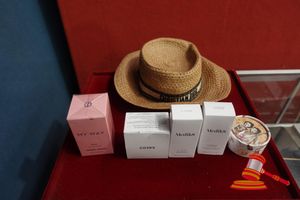 15 · STRAW D-BOBBY HAT MARKED CHRISTIAN DIOR. SIZE 58. USED. AUTHENTICITY UNVERIFIED. 1 X GIORGIO ARMANI MY WAY NECTAR. 90ML. UNUSED, 2 X MEDIK8 C-TETRA LIPID VITAMIN C RADIANCE SERUM. 30ML. UNUSED, 1 X CORX ADVANCED SNAIL HYDROGEL EYE PATCHES (60). UNUSED, 1 X EVENING PRIMOSE MOISTURISING CREAM. UNUSED. IN SEALED CONTAINER