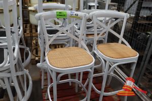 6 X White & Rattan Crossback Stools On A Pallet, General Wear And Tear