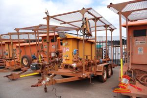 2015 POLMAC INNOTECH DEWATERING BORE PUMP CONTROL TRAILER, ORANGE, TANDEM (REG# UNLICENSED) VIN# 6A3T20F1PLMC37771, LOAD CARRYING CAPACIY 3500KG, 415V CONTROL PANEL, SECTION OF PIPING AND VALVES, LENGTH OF POWER CABLE, 2 x SMALL SOLAR PANELS, RING HITCH, JOCKEY WHEEL, 7 PIN ROUND TRAILER PLUG (S#838)