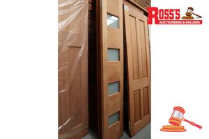 336 · TIMBER DOOR WITH 4x FROSTED GLASS PANELS, CODE: ED 62, 2040 x 405 x 38mm