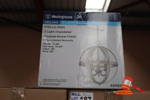 Westinghouse Stella Mira Ceiling 3 Light Chandelier, Brushed Nickle Finish, Height: 17,28", Diameter: 15.04", Chain: 36", Wire: 36", Code: 6341935
