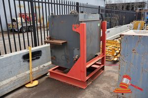 119 · 1 X FUEL TANK, GREY STEEL WITH RED LIFTING FRAME, APPROX; 1.3M X 1.2M D X 1.7M H, WITH FILLER CAP AND VALVE FITTINGS (SOME RUST MARKS), ON A RED STEEL SKID FRAME