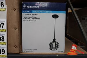 Westinghouse Mini Pendant Light, Matte Black Finish With Steel Cage Shade, Adjustable Cord Length Up To 50:, Height: 58", Diameter: 8", Code: 6105035