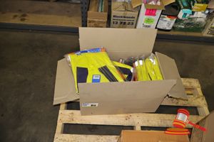APPROX 12 X HI-VIS YELLOW/ORANGE OVERALLS, OF VARIOUS SIZES, IN A BOX