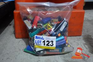 123 · BAG OF 100 X LIGHTERS, NEW AND USED.