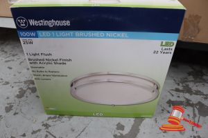 233 · WESTINGHOUSE FLUSH LIGHT, BRUSHED NICKEL FINISH WITH ACRYLIC SHADE, DIMMABLE, CODE: 6401235