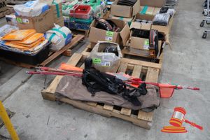 53 · ASSORTED SAFETY EQUIPMENT, INCLUDES: 2 X OTTOBOCK HARNESS'S, 2 X MSA BLACK EAGLE HELMET VISOR, 6 X VARIOUS SAFETY FLAGS WITH RED LIGHT, ON A PALLET