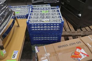 126 · APPROX 100 X WINE GLASSES, IN COMMERCIAL DISHWASHER RACK, (SOME MARKS)