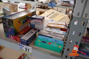 21 · BUNDLE OF STATIONARY INCLUDING: CHALK, PENCILS, SHARPENER ETC