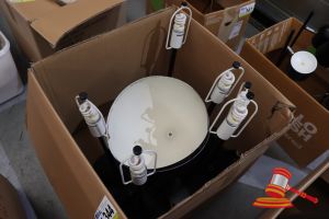 344 · BOX OF LIGHTS WITH SHADES, UNTESTED