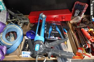 Assorted Hand Tools, Includes: Irwin Tube Cutter, Work Zone Crimping Tool Set, Adjustable Wrenches, Pliers, Pipe Wrench, Hacksaw, Step Drill Bit, Various Others (Used)