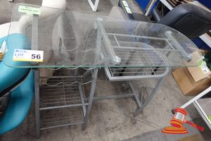 56 · METAL/GLASS TABLE WITH WINE STORAGE RACK L1200 x W450 x H880