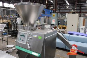 1 · VEMAG CONTINUOUS VACUUM FILLER WITH HOPPER AND HYDRAULIC LOADER (MISSING STEP). STAINLESS STEEL. 3 PHASE (PLUG). APPROX 1.9M W X 1.1M D X 2M H. (UNTESTED)