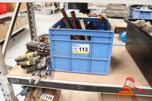 113 · BUNDLE WITH ASSORTED HAND SAW, HAMMERS, SPANNERS ETC
