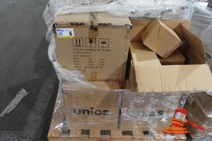 6 · UNIOS DOWNLIGHTS, APPROX 10+ X BOXES, INCLUDES: UNIOS PARALLAX LARGE 43W DOWNLIGHT MODEL: PFIX0151.TW30.M, UNIOS QUANTUM LARGE DOWNLIGHT MODEL: QFIX0151.TB30.M, VARIOUS OTHERS (POSS UNUSED, BOXED) ON PALLET