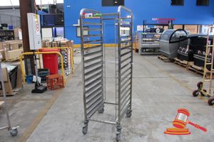 55 · 1 X STAINLESS STEEL BAKERS TROLLEY RACK, MOBILE WITH CASTORS (SOME MARKS) - USED