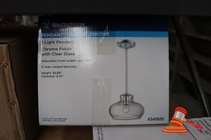 Westinghouse Pendant Light, Chrome Finish With Clear Glass, Adjustable Cord Length Up To 50", Height: 58.88, Diameter: 9.41", Code: 6345835