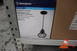 245 · WESTINGHOUSE MINI PENDANT LIGHT, MATTE BLACK FINISH WITH STEEL CAGE SHADE, ADJUSTABLE CORD LENGTH UP TO 50", HEIGHT: 61.13", DIAMETER: 7.80", CODE: 6103435