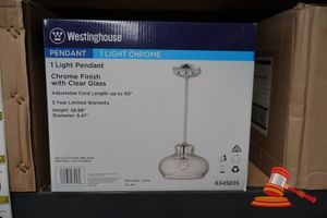 Westinghouse Light Pendant, Chrome Finish With Clear Glass, Adjustable Cord Length Up To 50", Height: 58.88", Diameter: 9.41", Code: 6345835