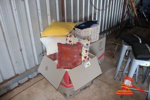 2 X Boxes Of Assorted Cushions And Throws And 2 X Cane Baskets