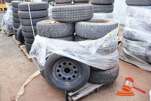 73 · APPROX 11 TRYES OF VARIOUS SIZES AND BRANDS POSS ALL WITH RIMS, INCLUDES; KUMHO LT245/70R17 AND NANKANG LT265/65R17