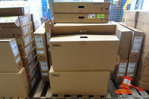 69 · PALLET OF APPROX 30 X VARIOUS LCD MONITORS, DOCKS AND CABLES (NO STANDS), QUANTITY OF DELL MONITOR STANDS, ALL ITEMS UNTESTED (SOME MARKS / NO CABLES)
