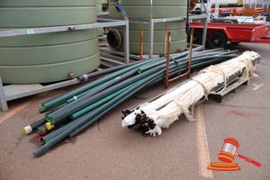 APPROX 18 X BLACK PVC PIPE OF VARIOUS SIZES, ON A METAL STILLAGES , SOME MARKS