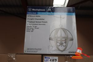 Westinghouse Stella Mira Ceiling 3 Light Chandelier, Brushed Nickle Finish, Height: 17,28", Diameter: 15.04", Chain: 36", Wire: 36", Code: 6341935